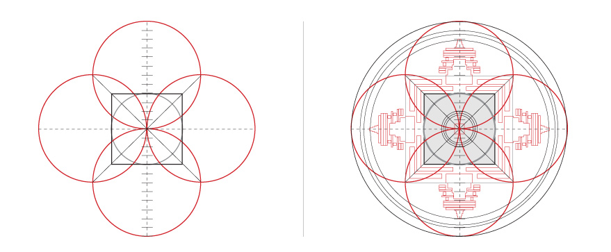 CapTION: The important role of structure and alignment is also shown in other types of Tibetan visualisations like Mandalas. They are created following a basic structure which provides order to the elements.